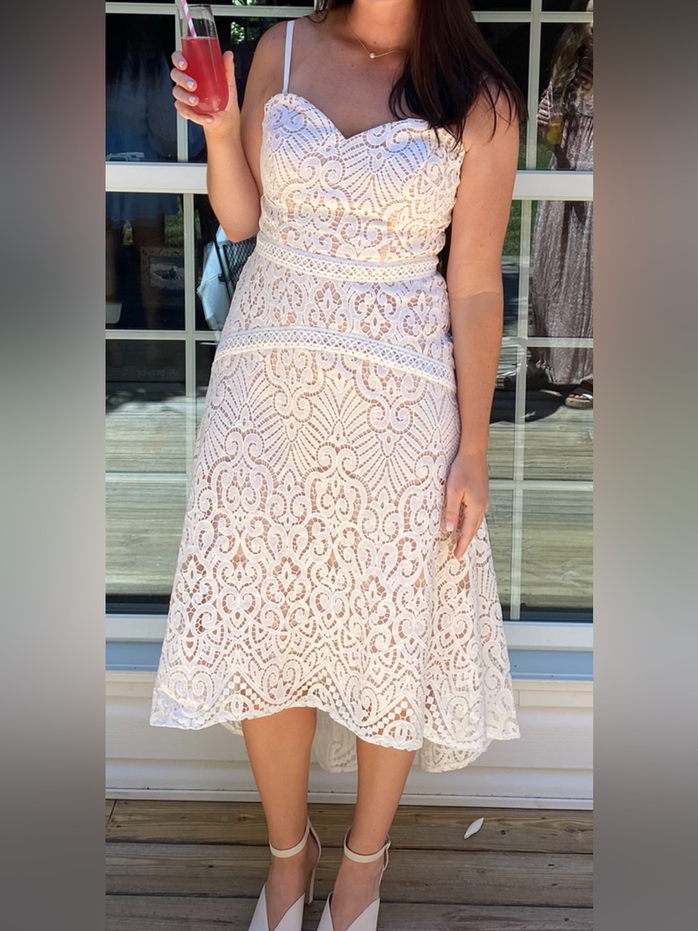 Lipsy White Lace High-Low Midi Dress